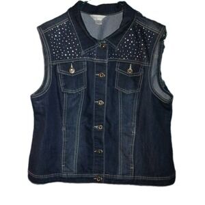 Christopher &‎ Banks Womens Large Vest Denim Sleeveless Bling Front Pockets jean